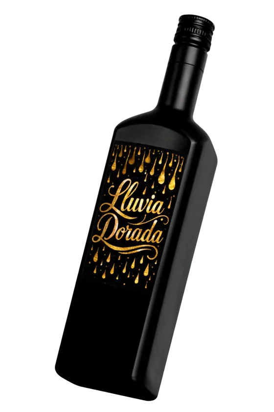 Botella de Lluvia Dorada, licor de crema de mango con tequila