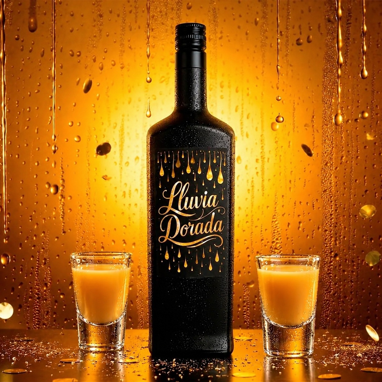 botella-lluvia-dorada-chupitos-fondo-dorado-crema